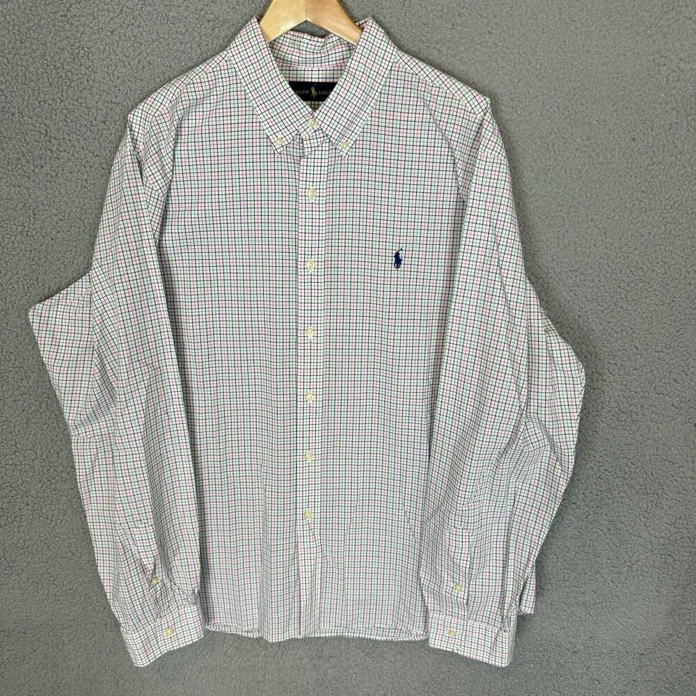 Ralph Lauren Shirt Mens XXL White Plaid Long Sleeve‎ Button Down Cotton